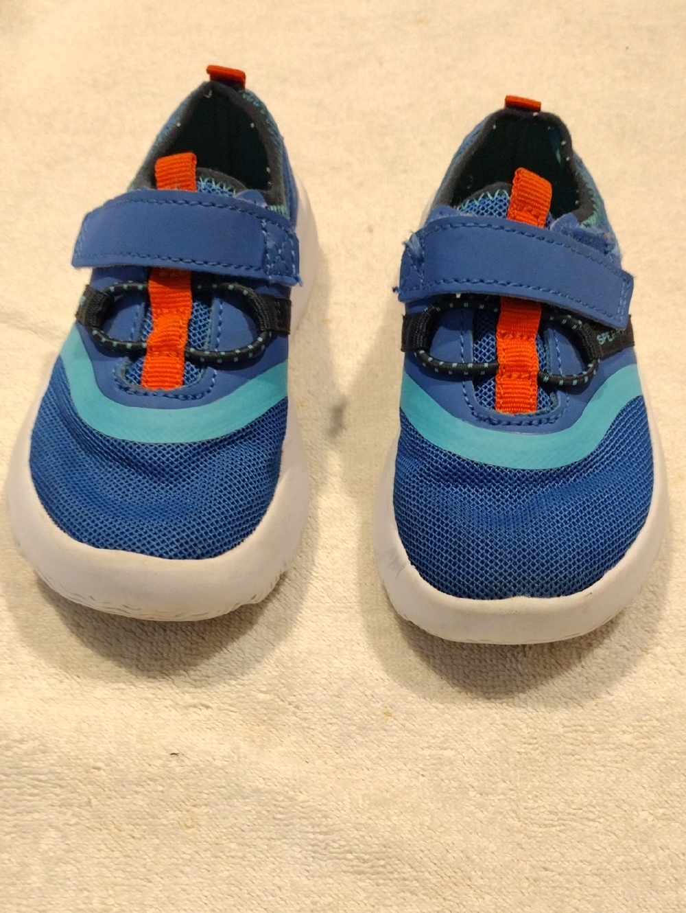 2 For $8 Sale Kids Blue Mesh Sneakers with Orange Accent and Hook-and-Loop Strap